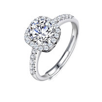 阿玛莎一克拉莫桑六爪镶锆石戒指 莫桑石宠爱公主方形群镶925银戒指女求婚(银色)
