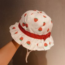 SUNTEK宝宝帽子夏季薄款防晒遮阳帽女婴儿可爱渔夫帽男童大檐太阳帽(46-48cm（6个月-1岁） 水果蝴蝶结-白色草莓)