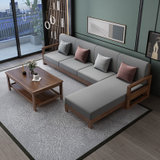 华南家具 中式现代胡桃木沙发简约客厅转角实木沙发大户型1+2+3组合沙发(金栗色 长茶几)
