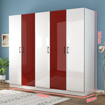简易实木衣柜家用卧室储物柜子现代简约经济型儿童大衣橱出租房用(五门白色+红门 整装)