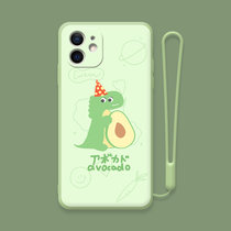 小恐龙手机壳适用于苹果12卡通华为p40创意网红女款华为/OPPO/vivo/苹果小米(可备注发货的型号）(液态硅胶-抹茶绿-小恐龙彩绘-送绳 红米Note9Pro)