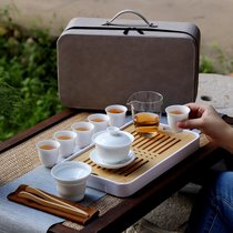 德化白瓷旅行功夫茶具套装家用户外便携式泡茶壶茶杯茶艺小套茶盘(玲珑杯旅行包茶具套装-带茶盘)