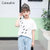 CaldiceKris（中国CK）女童印花黑色羽毛字母T恤（有口袋）CK-FS3270(白色 130)