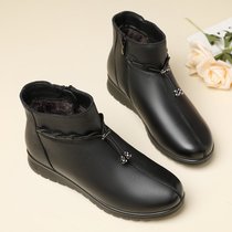 SUNTEK马丁靴女鞋子妈妈鞋棉鞋软底冬季加绒加厚短靴中年中老年皮鞋(37 J-M006黑色)