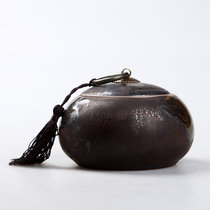澜扬紫砂茶叶罐陶瓷小罐茶罐 茶叶盒茶叶装盒茶具(天地罐-素陶黑流金)