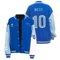 阿根廷***队官方商品丨蓝白新款棒球服梅西球衣夹克加厚卫衣外套(梅西10号官方印号 L)