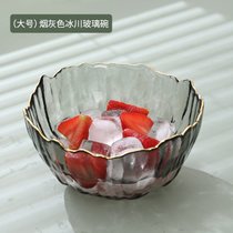 金边玻璃碗沙拉碗家用创意餐具透明碗甜品碗汤碗大碗水果碗泡面碗(冰川金边大碗（灰色）)