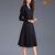 2021欧美时尚气质流行款长袖修身显瘦高雅黑色中长款连衣裙(黑色 S)