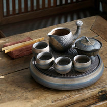 复古粗陶茶具套装 家用陶瓷茶杯茶壶粗陶简约功夫茶具套装(粗陶一壶四杯（款式八）)