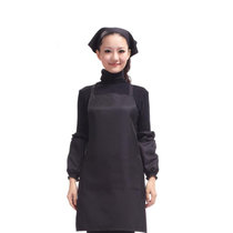 谋福 厨房店员工作围裙服 餐厅服务员围裙+头巾+袖套四件套 制服围裙可爱(黑色)