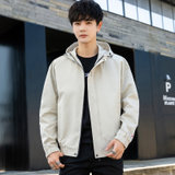新款2021秋季韩版潮流男生棒球服工装连帽夹克男士休闲外套(米杏色 XL)
