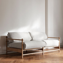 MOANRO北欧日式木布艺沙发三人小户型客厅简约创意设计师实木沙发(布艺 浅灰色 188x98x60)