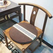 中式圆坐垫鼓凳垫藤椅垫餐椅垫绣花飘窗垫茶凳垫可拆洗棉麻定制(咖啡+金绿)