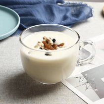 欧式金边早餐杯大容量玻璃杯家用牛奶杯酸奶杯子燕麦碗咖啡杯(透明早餐杯1只 杯子)