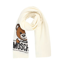 Moschino中性乳白色羊毛混纺泰迪熊图案针织围巾M1857-30572-002 时尚百搭