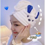 韩国卡通兔耳朵干发帽吸水速干擦头发毛巾成人洗头神器包头浴帽(加厚小兔耳朵干发帽-白 默认版本)