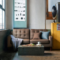 奥古拉家具 布艺沙发 单人双人沙发 日式简约北欧小户型沙发组合(布艺款-咖色 单人+双人送脚凳抱枕)