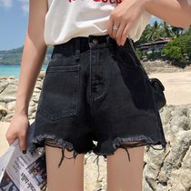 高腰设计拉腿显瘦牛仔短裤女夏季修身包臀性感热裤潮(3011黑色 L)