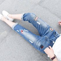2017年夏季新款女式装韩版弹力修身显瘦铅笔小脚时尚七分牛仔裤(浅蓝色 31)