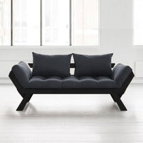 奥古拉家具aogula 日式布艺沙发可拆洗 小户型多功能实木折叠沙发床(黑色布套 黑色木架)
