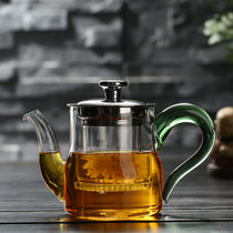 玻璃茶壶耐热玻璃茶具套装家用花茶壶耐高温过滤加厚煮茶器泡茶壶(天德壶300ml直身绿把玻璃漏 默认版本)