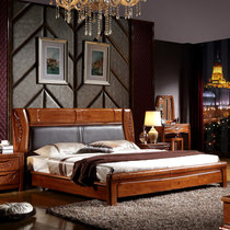 艾莉哲家具 南康家具实木床中式现代双人床 大结婚床 1.5米1.8米橡木床 厂家直销床 962b(胡桃色 一个床头柜)