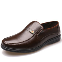米斯康男鞋商务中年男士正装皮鞋男牛皮套脚单鞋爸爸鞋子婚鞋777(棕色)