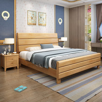 恒兴达 橡胶木实木床1.8米双人床主卧婚床1.5m成人单人床经济型气压高箱床抽屉储物床(1.8*2米原木色 床+床垫+床头柜*1)
