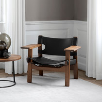 北欧简约设计师沙发椅实木马鞍皮西班牙椅休闲椅子橡木单人皮沙发(黑色)