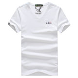 战地吉普AFS JEEP夏装新款纯绵弹力V领短袖T恤衫 3147纯色男polo(白色 M)