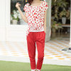 Mailljor 2014新品上市韩版修身雪纺上衣裤子七分裤短袖套装0882(红点 M)