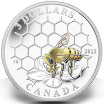 2013年加拿大发行蜜蜂与蜂巢彩色精制纪念银币