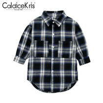 CaldiceKris（中国CK）女童蝙蝠款黑格子长款衬衫CK-TF3318