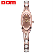 多姆（DOM）手表 女表 时尚潮流商务宛如手链的腕表 防水钨钢防刮花石英女士手表(咖啡色)