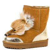 OLENSAR欧伦莎 2013冬季新款牛皮雪地靴 平底防滑保暖女短靴 时尚可爱狐(驼金色 35)