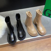 SUNTEK芒果头瘦瘦靴女靴子2021年冬新款英伦风小短靴粗跟加绒马丁靴女鞋(40 卡其色加绒【升级版】)