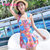 2020夏季新款裙式连体泳衣 花朵可爱小性感泳装 沙滩度假女士泳装60106(亮蓝 L)