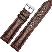 宾格（BINGER）手表男女表美洲鳄鱼皮圆纹表带棕色黑色针扣适用各品牌机械表石英表(棕色针扣 24*22mm)