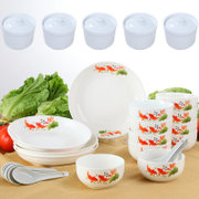 5个炖盅+十个米饭碗+十根勺子+四个8英寸菜盘子碟子餐具套装喝汤碗青花瓷陶瓷器家用韩式