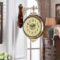 汉时欧式复古双面钟客厅静音创意时钟金属壁钟实木装饰挂钟 HDS20(双面棕色)