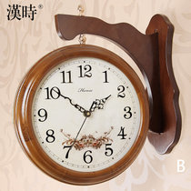 汉时(Hense)欧式双面挂钟客厅创意现代简约静音时钟时尚创意木质石英钟HDS17(棕色大号-A款)