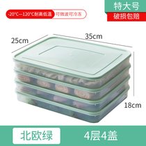 饺子盒家用水饺托盘混沌盒冰箱鸡蛋保鲜冷冻盒收纳盒子多层保鲜盒(特大号绿色四层(4盒+4盖))