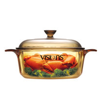 美国康宁VISIONS双耳汤锅精彩透明玻璃锅耐高温琥珀色汤锅0.8L-5L(琥珀色 1.2L)