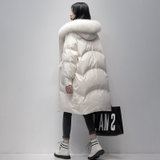 冬季新款韩国东大门环保毛领口袋羽绒服女中长款过膝大码加厚宽松外套(白色 S)