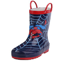 儿童大童男童蜘蛛侠防滑防水橡胶鞋保暖水鞋加绒雨鞋雨靴(蓝红色 35码（内长23.3cm))