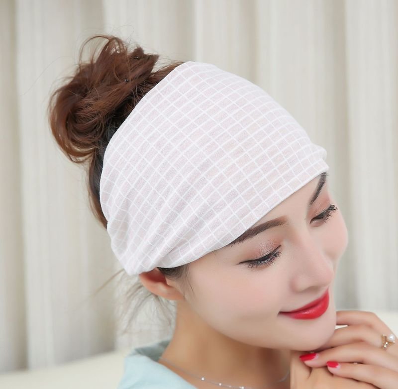 夏季可爱棉孕产妇帽头巾坐月子发带用品女可调节4870cm彩棉方格卡其色