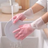 洗碗手套女耐用加厚防水手套耐磨厨房清洁洗衣用不烂橡胶手套乳胶(仙女粉3双 M码（中号）)