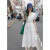 法式白色连衣裙女夏季小众设计裙子质感v领小个子长款长裙(杏色 L)
