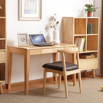 恒兴达 日式北欧全实木书桌现代简约家用台式电脑桌椅抽屉写字办公台(原木色 书桌+书椅)