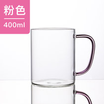 富光玻璃杯带把耐热透明大容量家用套装喝水杯牛奶啤酒杯泡茶杯子(粉色400ml 默认版本)